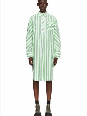Ganni NWOT Oversized Green Stripe Longline Shirt. Size 38  (EU), 6 (US)
